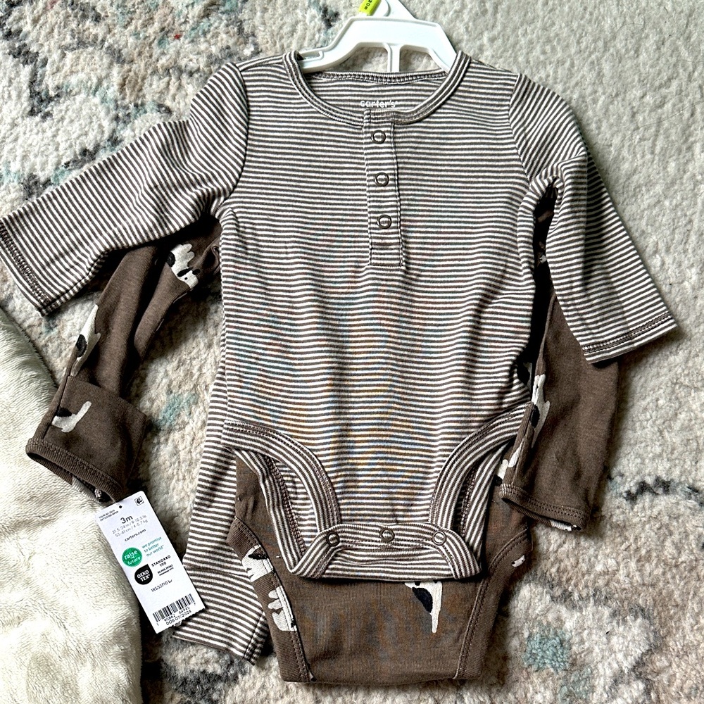 Carter's Brown Striped and dog Kids Bodysuits and pant set